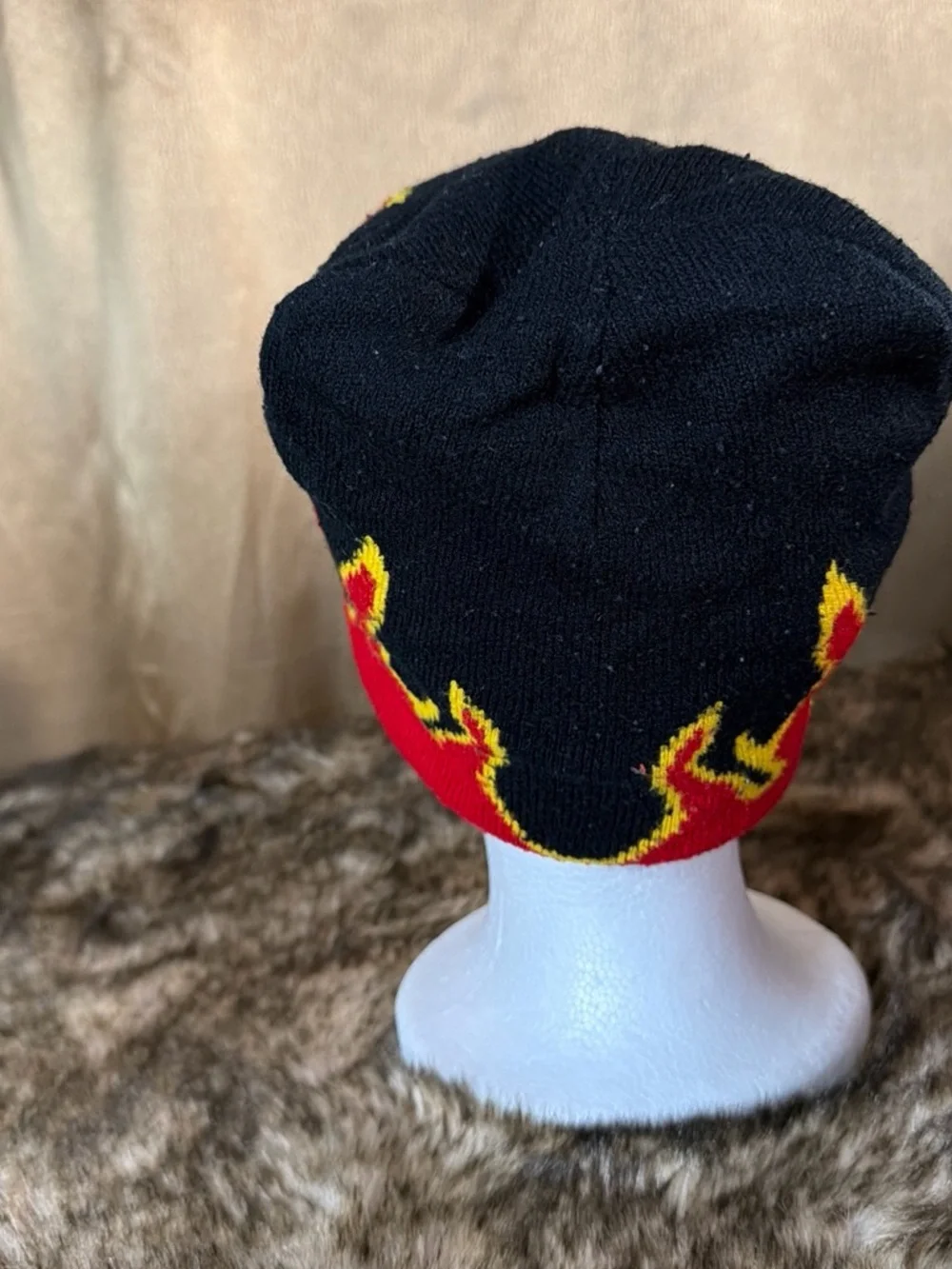 Kids Flame Knit Beanie - Black, Red & Yellow